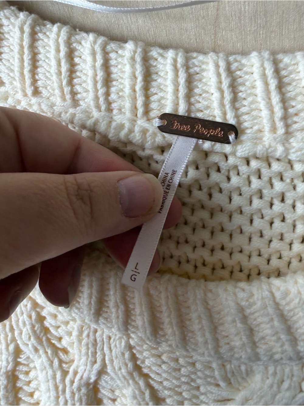 Free People Dream Cable Crewneck Sweater in Creamy Ivory Large - Picture 3 of 6